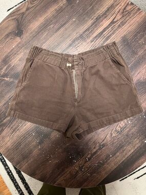 High-Waist Cotton Blend Women's Shorts in Brown